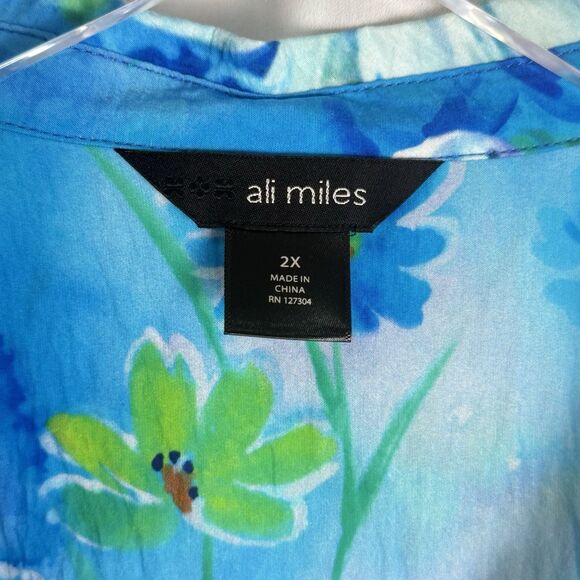 Ali Miles Women’s Blue Butterfly Swing Button Down Tunic Top Sz 2X New - Picture 5 of 7